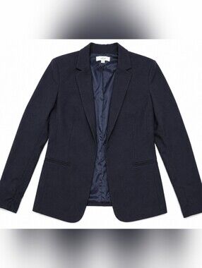 Roz & Ali Navy Ruched Sleeve Blazer Jacket Women's Large Career Office